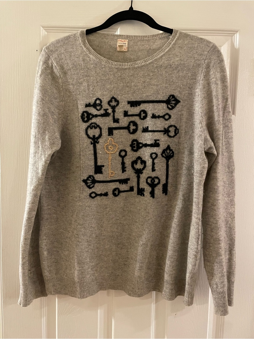 Maison Jules Gray Crewneck Sweater with Black and Gold Key Motif